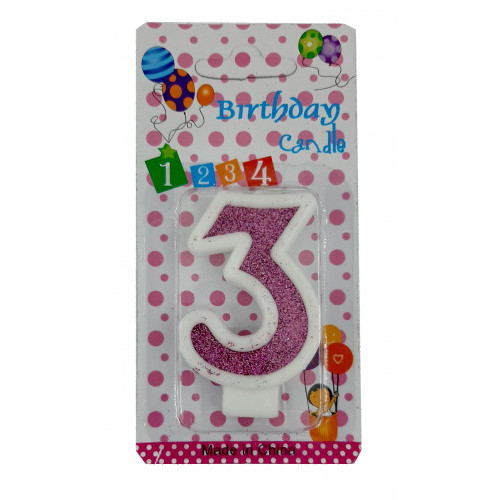 Lumânare cifra 3 Sclipici