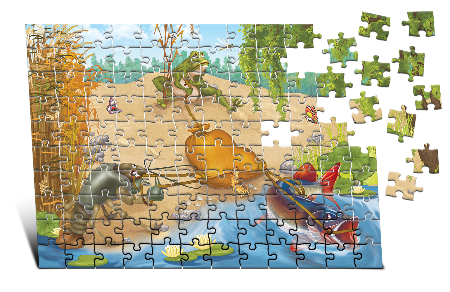 Puzzle Racul, broasca și o știucă 120ps.