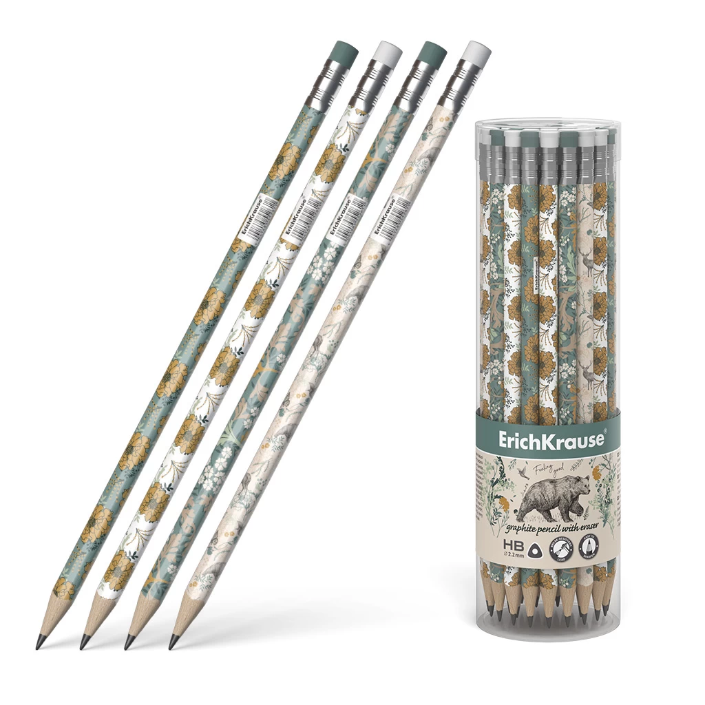 Creion simplu triangular cu radiera ErichKrause® Natural Life HB