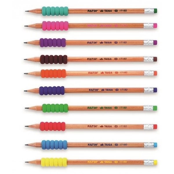 Creion simplu Natural Taiga cu radiera si suport de cauciuc p/u degete Fatih
