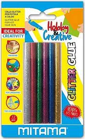 Lipici pu pistol color cu sclipici 10cm x 0,7cm, set 12 buc.