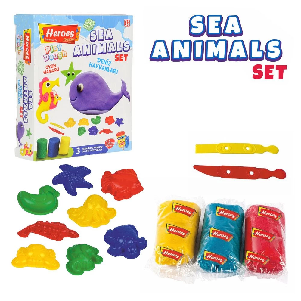 Pasta de modelat set 3 cul+9 forme Animale de apa Heroes ERN-591