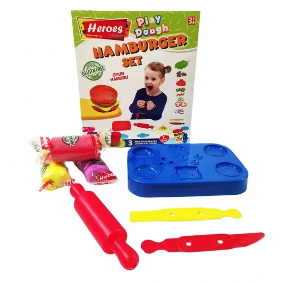 Pasta de modelat set 3 cul+9 forme Hamburgher Heroes ERN-589