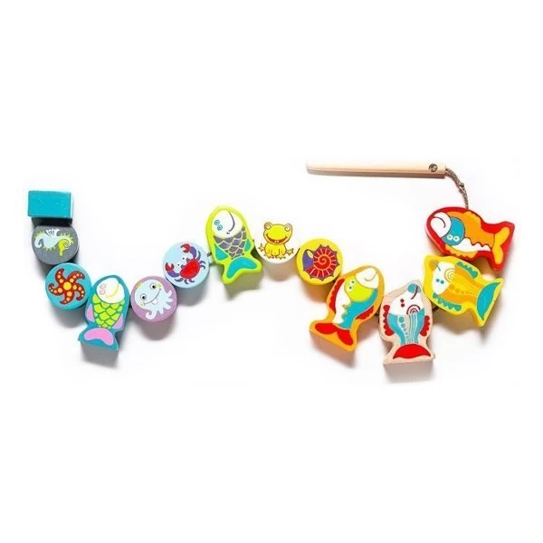 Jucarie din lemn cu pestisori si sireturi
