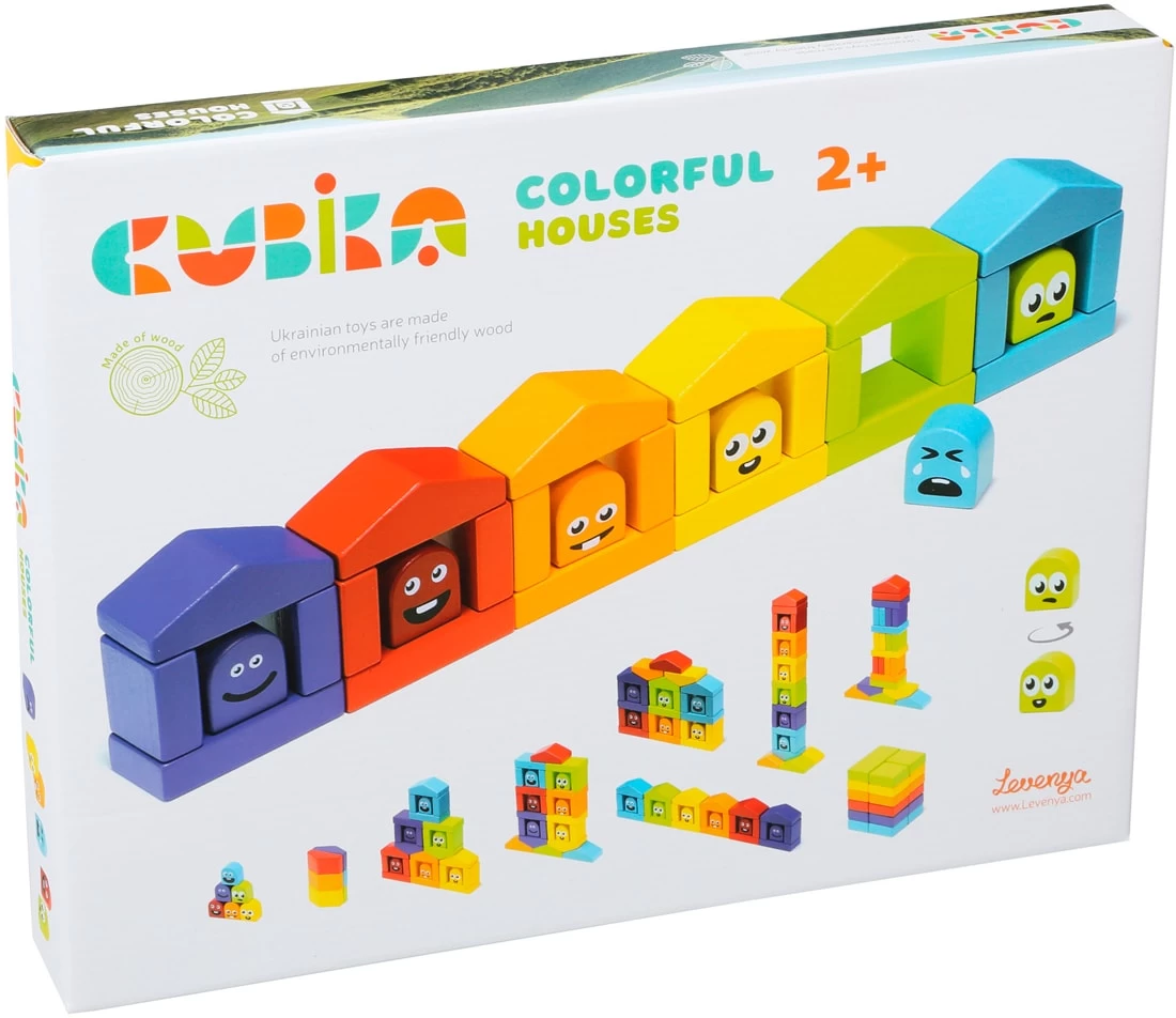 Set de constructie din blocuri de lemn «Casute colorate»(30piese)