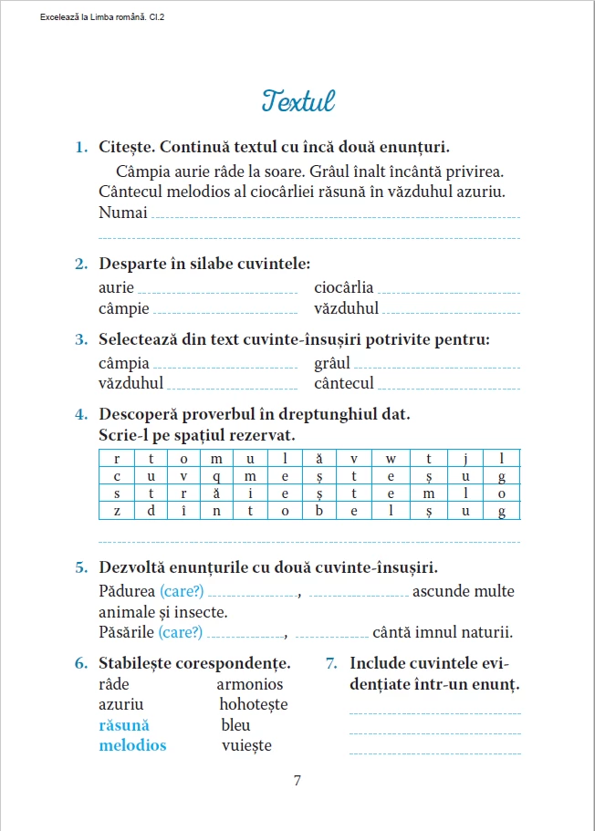 Excelează la limba română clasa a 2-a
