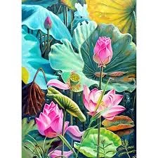 Mozaica cu Diamante 50x65 cm "Lotuși înfloriți"