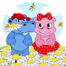 Tablou pe numere 30x30 cm "Iubirea Hipopotamilor"