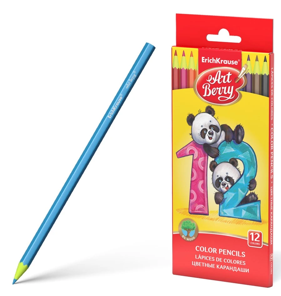 Creioane colorate hexagonale din plastic ArtBerry® 12 culori