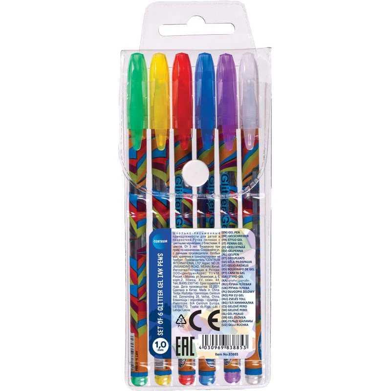 Pix gel 1mm GLITTER set 6 cul.