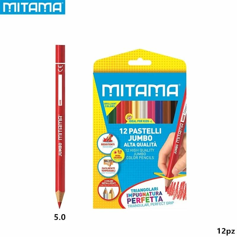 Creione colorate lacuite triangulare JUMBO 5mm 12 cul.