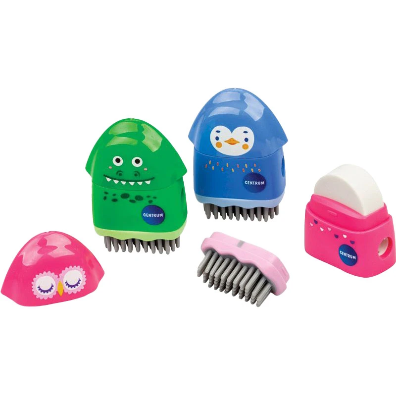 Ascuțitoare plastic cu radiera și perie