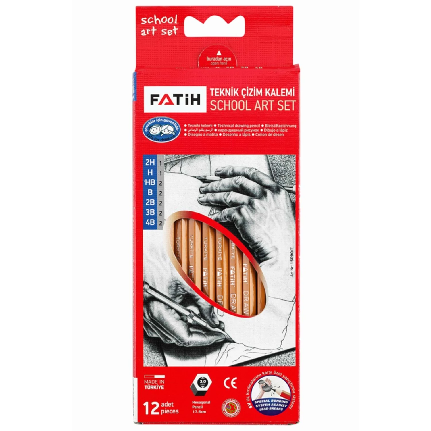 Creione simple pu desen tehnic SCOLARE set 12buc Fatih