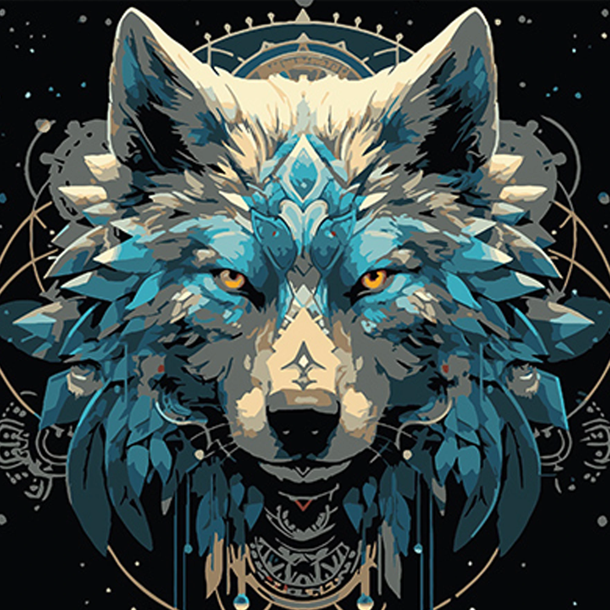 Tablou pe numere 40x40 cm "Portret de lup in stil artistic"