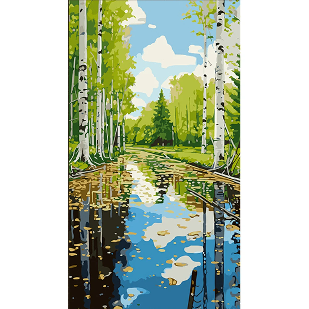 Tablou pe numere 50x25 cm "Pădurea de mesteacăn"