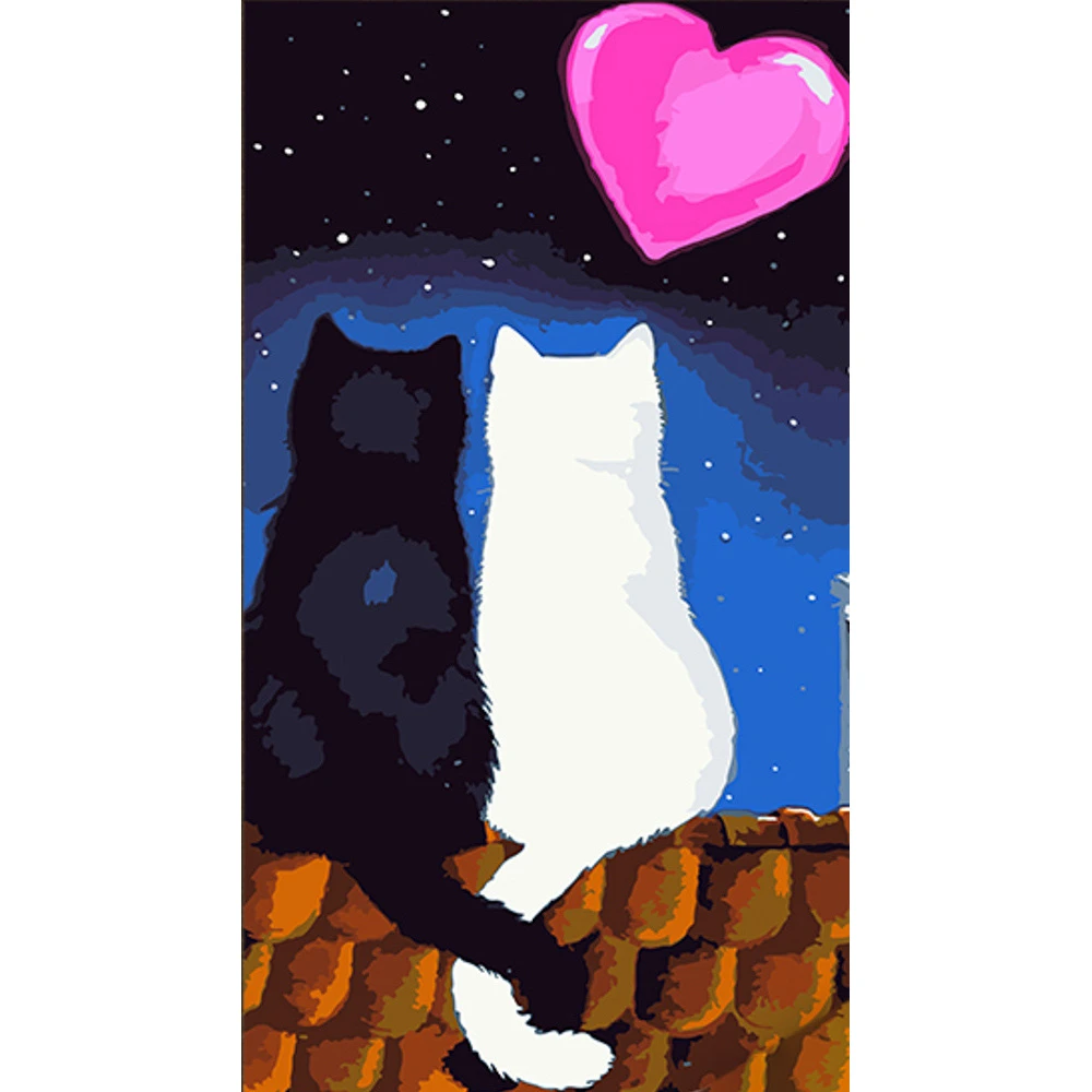 "Tablou pe numere 50x25 cm "Pisicuțe pe acoperiș"