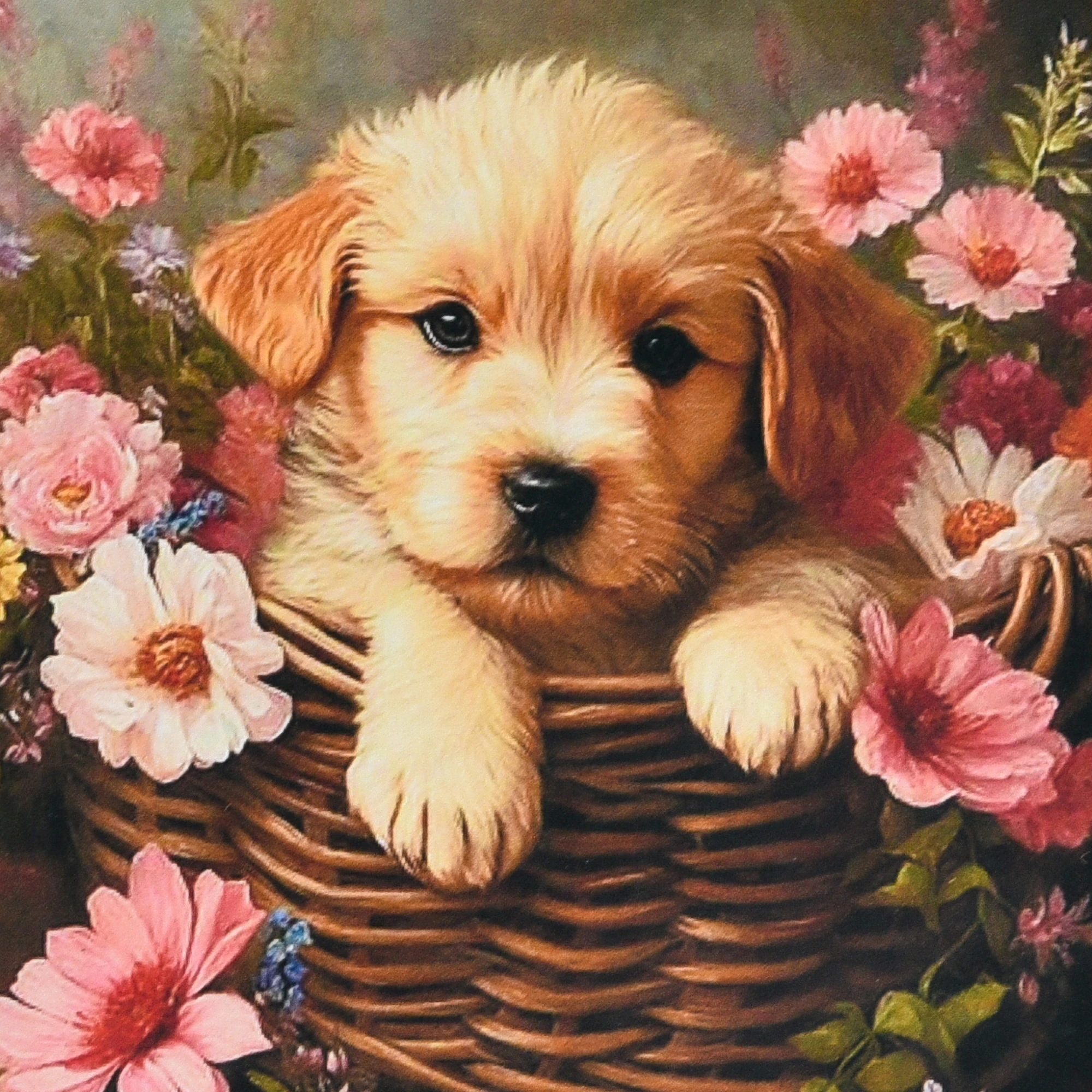 Mozaica cu Diamante 30x30 cm "Cățelușul printre flori"