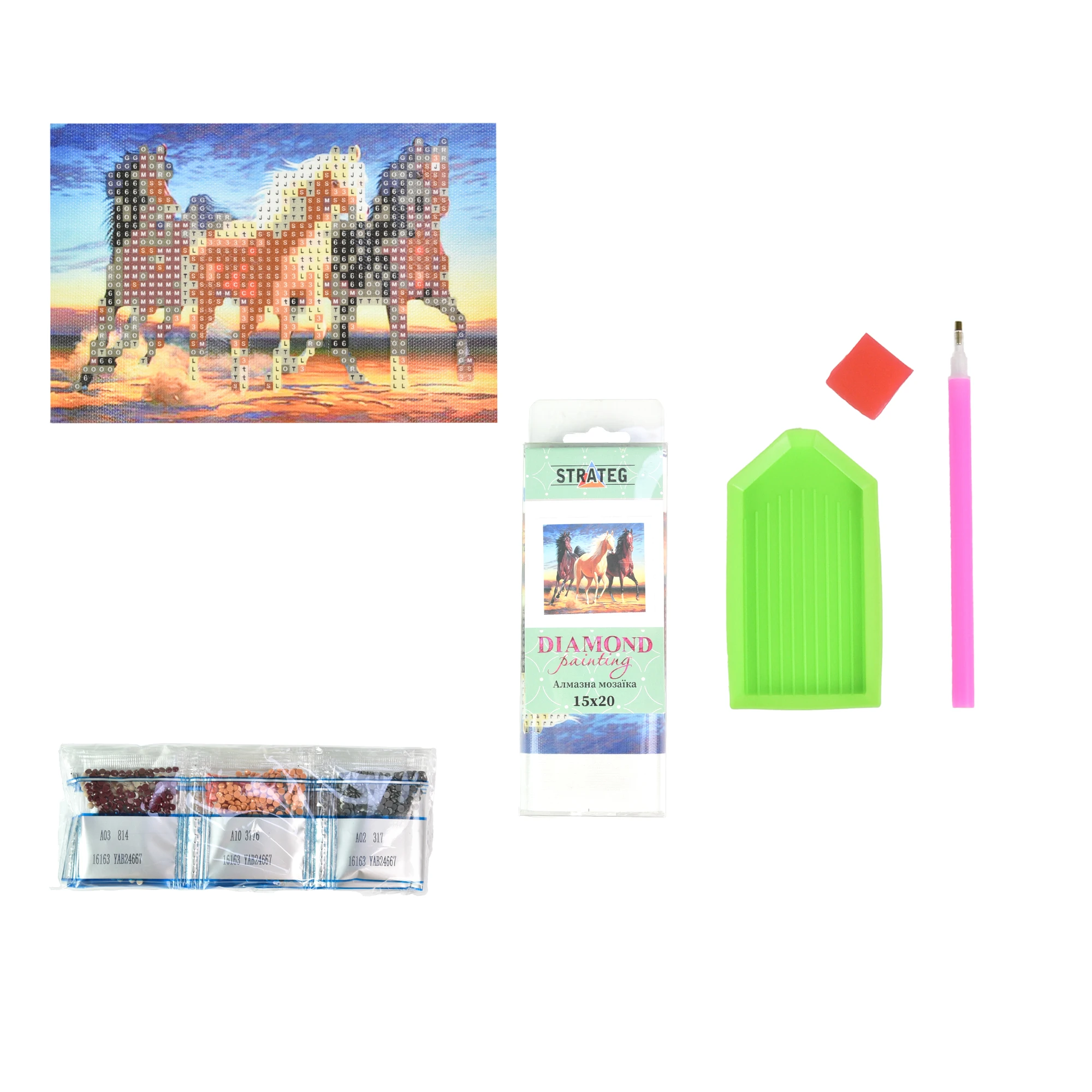 Mozaica cu Diamante 10x15 cm "Trei cai grațioși"