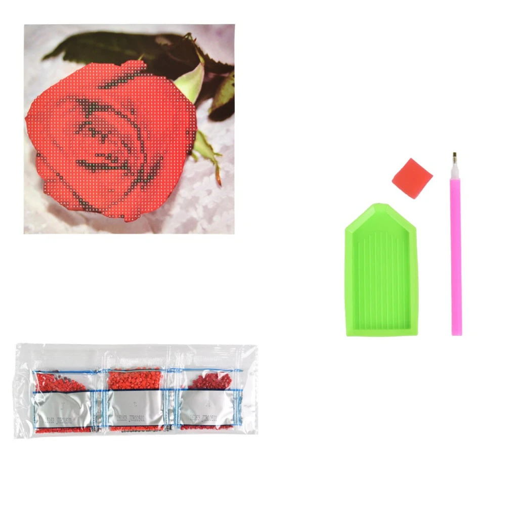 Mozaica cu Diamante 18x18 cm "Frumusețea trandafirului roșu"