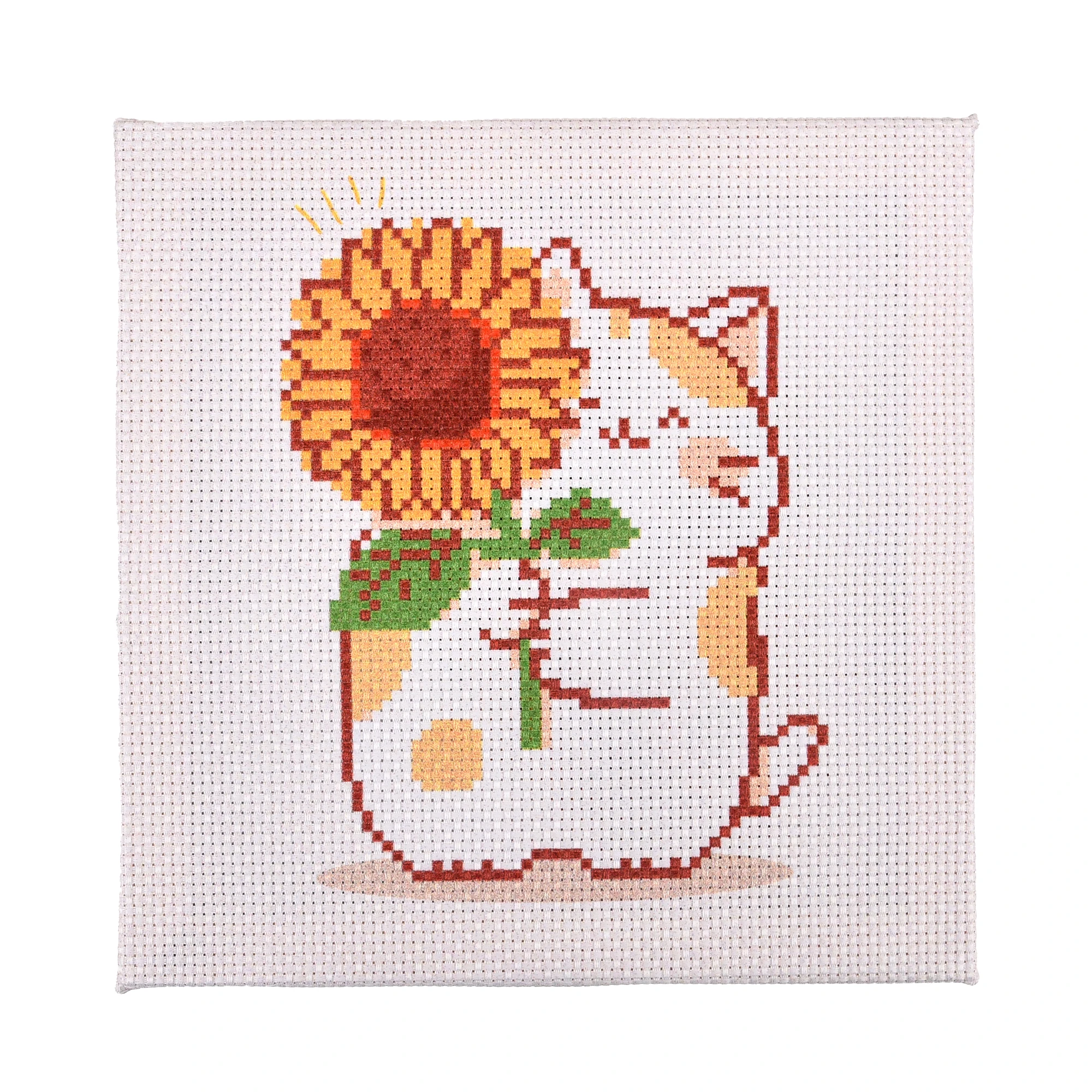 Broderie 20x20 cm "Pisica cu floarea-soarelui"