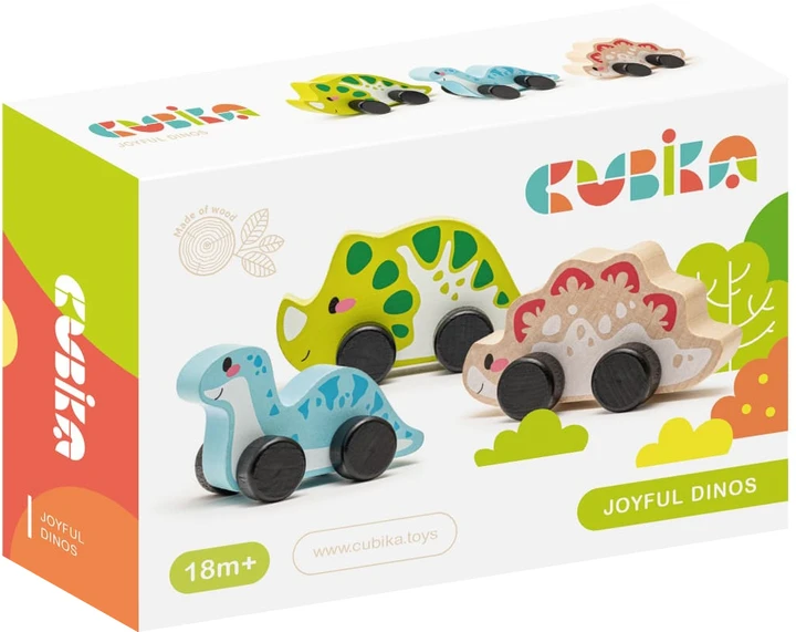 Set jucarii din lemn "Dinozaurii veseli"(3 piese)