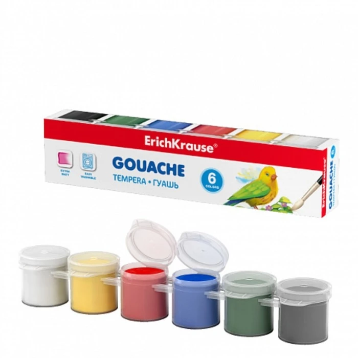 Guașă ErichKrause® 6 cul 15 ml cu recipient p/u benzi