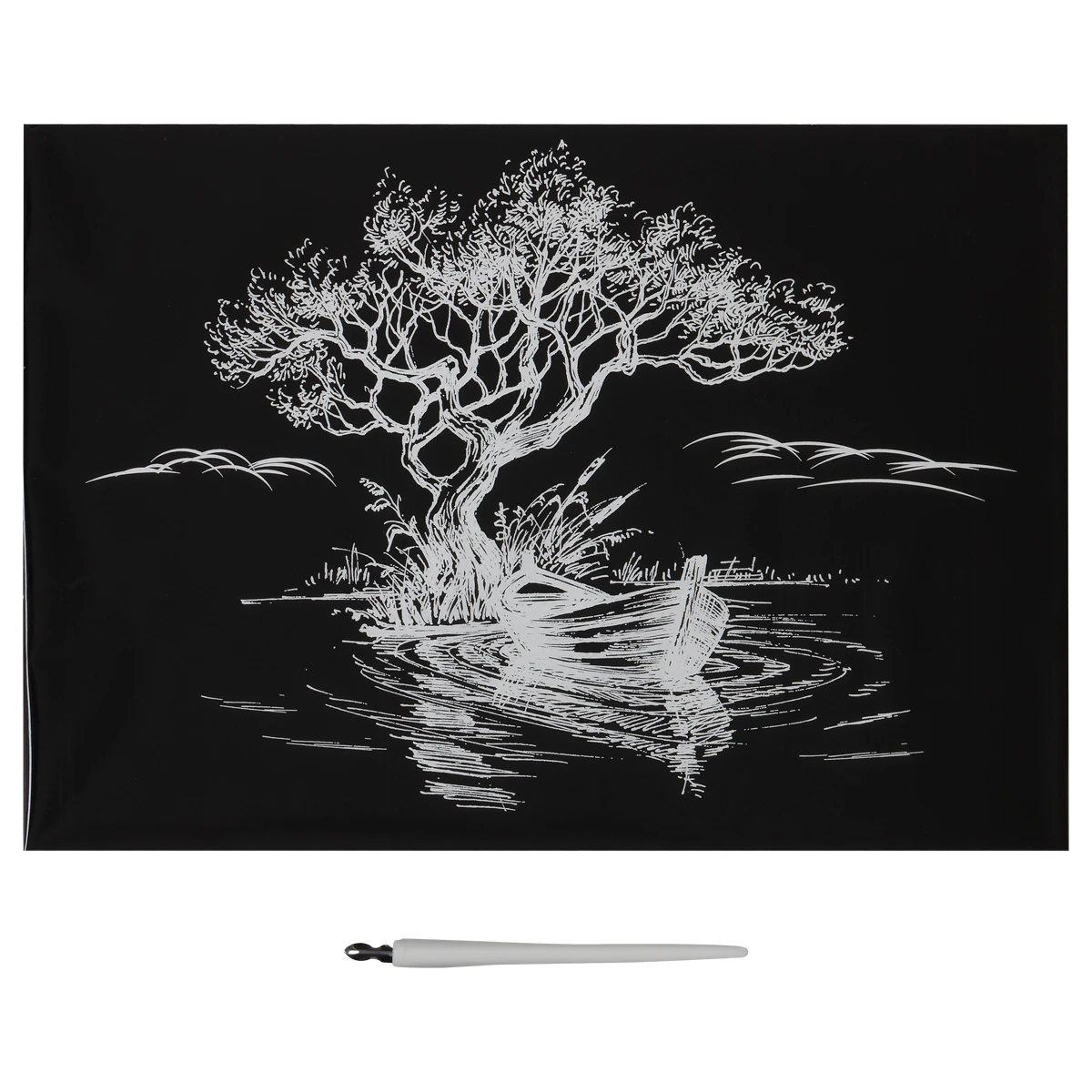 Gravura cu efect argintiu, A4, "Barca" ТРИ СОВЫ