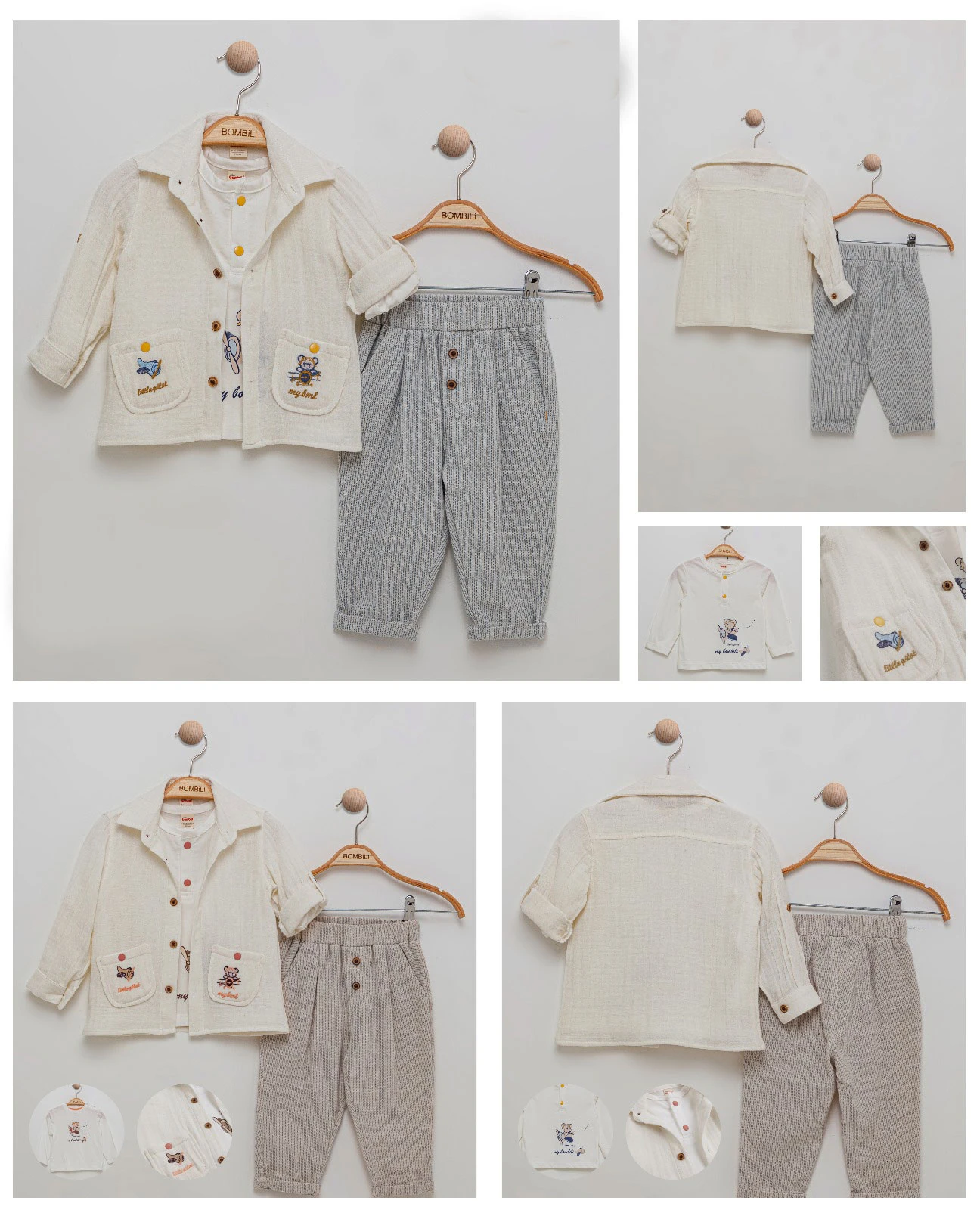 Set băieți 3 piese (cămașă, tricou, pantaloni)