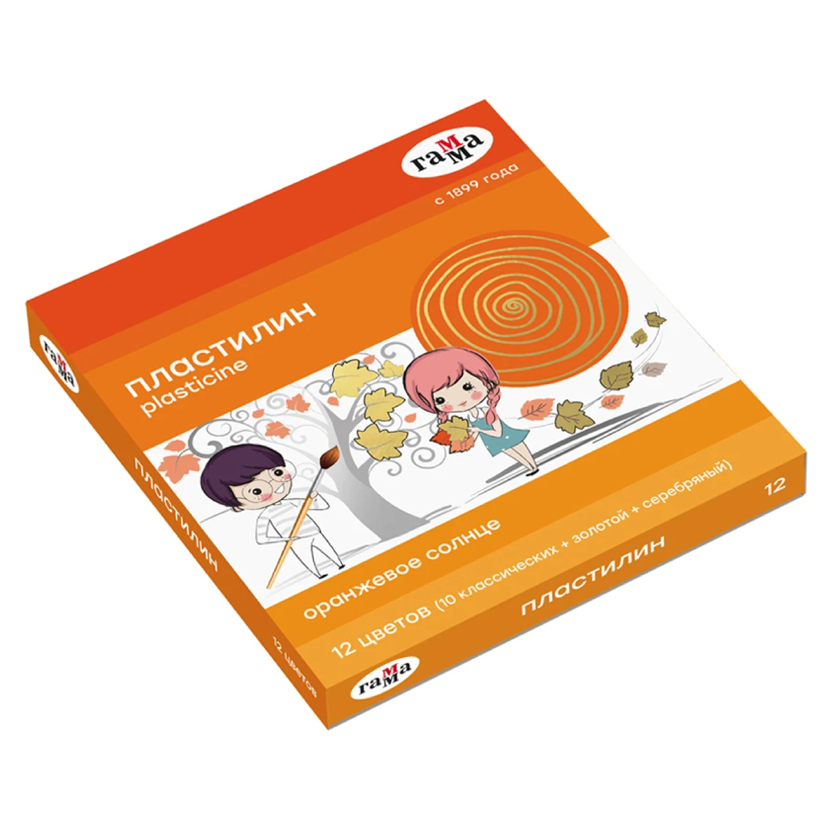 Plastilina 12 cul.(10 clasice +auriu+argintiu) 172gr.+cutit,"Soare oranj" / GAMMA