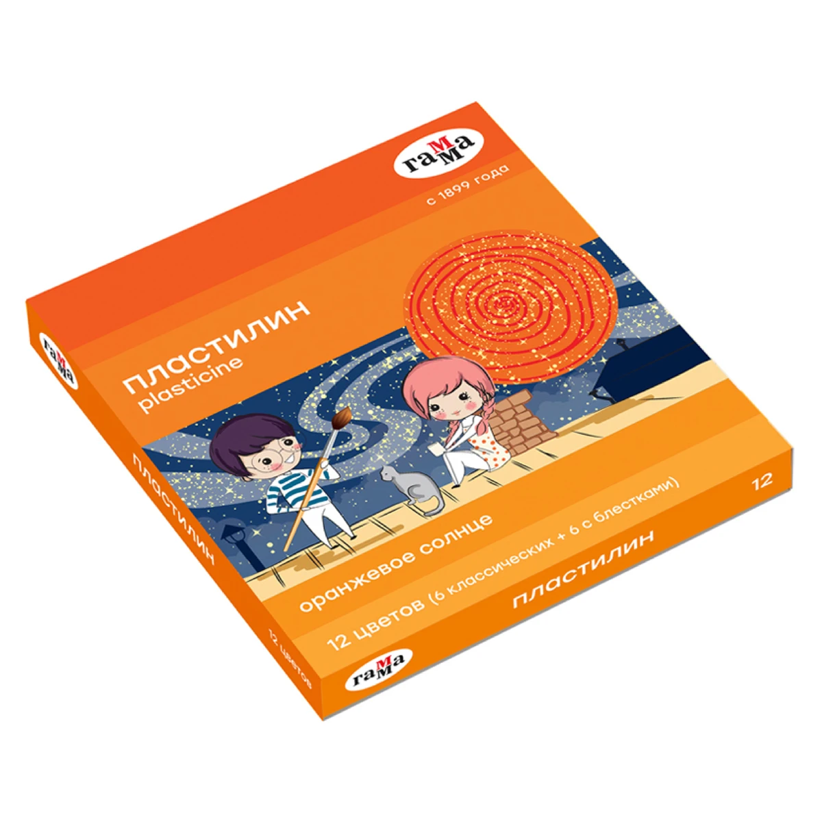 Plastilina 12 cul.(6 clasice +6 cu sclipici) 168gr.+cutit,"Soare oranj" / GAMMA