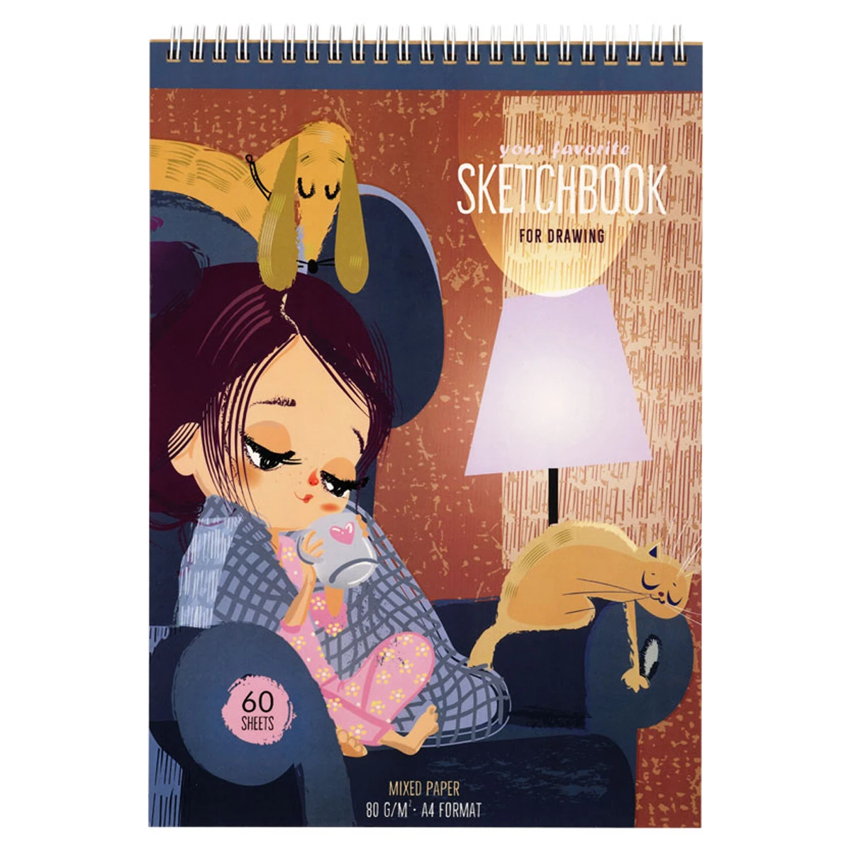 Sketchbook 60foi, А4 "Sweet home", pe spira, mix 3 blocuri (craft+negru+bej pastel) / ArtSpace