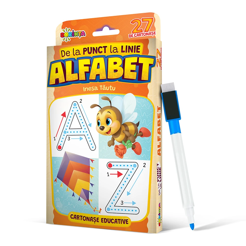 27 de cartonase educative. De la punct la linie. Alfabet