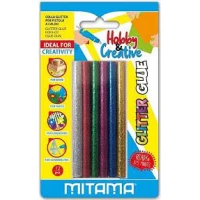 Lipici pu pistol color cu sclipici 10cm x 0,7cm, set 12 buc.