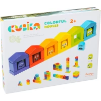 Set de constructie din blocuri de lemn «Casute colorate»(30piese)