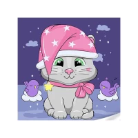 Tablou pe numere 30x30 cm "Catelus in Palarie de Noapte cu Stele"/Strateg ES-0875
