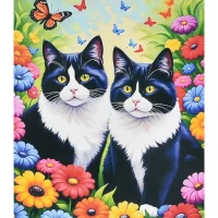 Mozaica cu Diamante 40x50 cm "Pisicile printre flori"