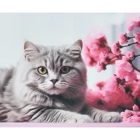 Mozaica cu Diamante 40x50 cm "Pisica pe fundal floral"