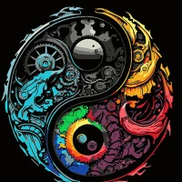 Tablou pe numere  40x40 cm "Simbol colorat Yin Yang"