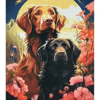 Mozaica cu Diamante 30x40 cm "Câței printre flori"