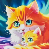 Mozaica cu Diamante 30x30 cm "Familia pisicilor roșcate"