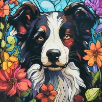 Mozaica cu Diamante 30x30 cm "Câine în lumina florilor"